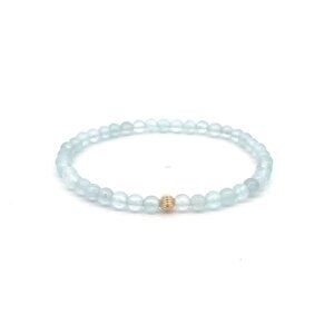 Gemstones Aquamarine Mini 4mm Stretchable Bracelet 14k Gold Bead Corrugated